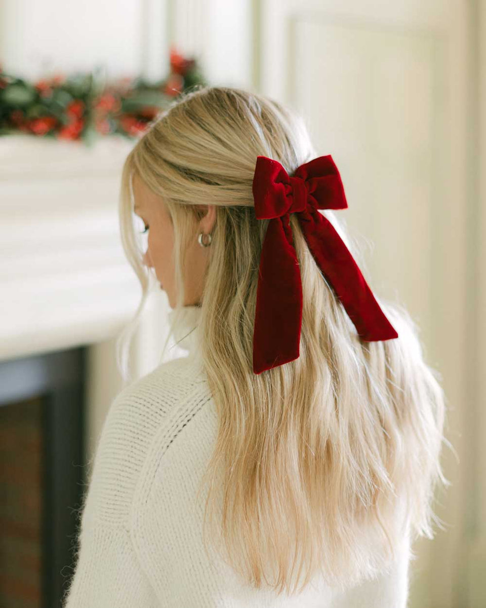 Velvet Hair Bow - Poppy Red