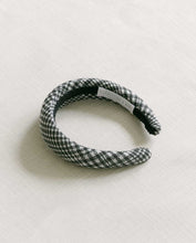 Load image into Gallery viewer, black and white prince of Wales check headband. linen headband, hair accessory 
