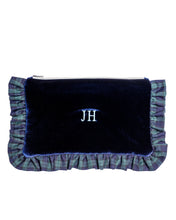 Load image into Gallery viewer, The Navy Velvet &amp; Tartan Ruffled Pouch
