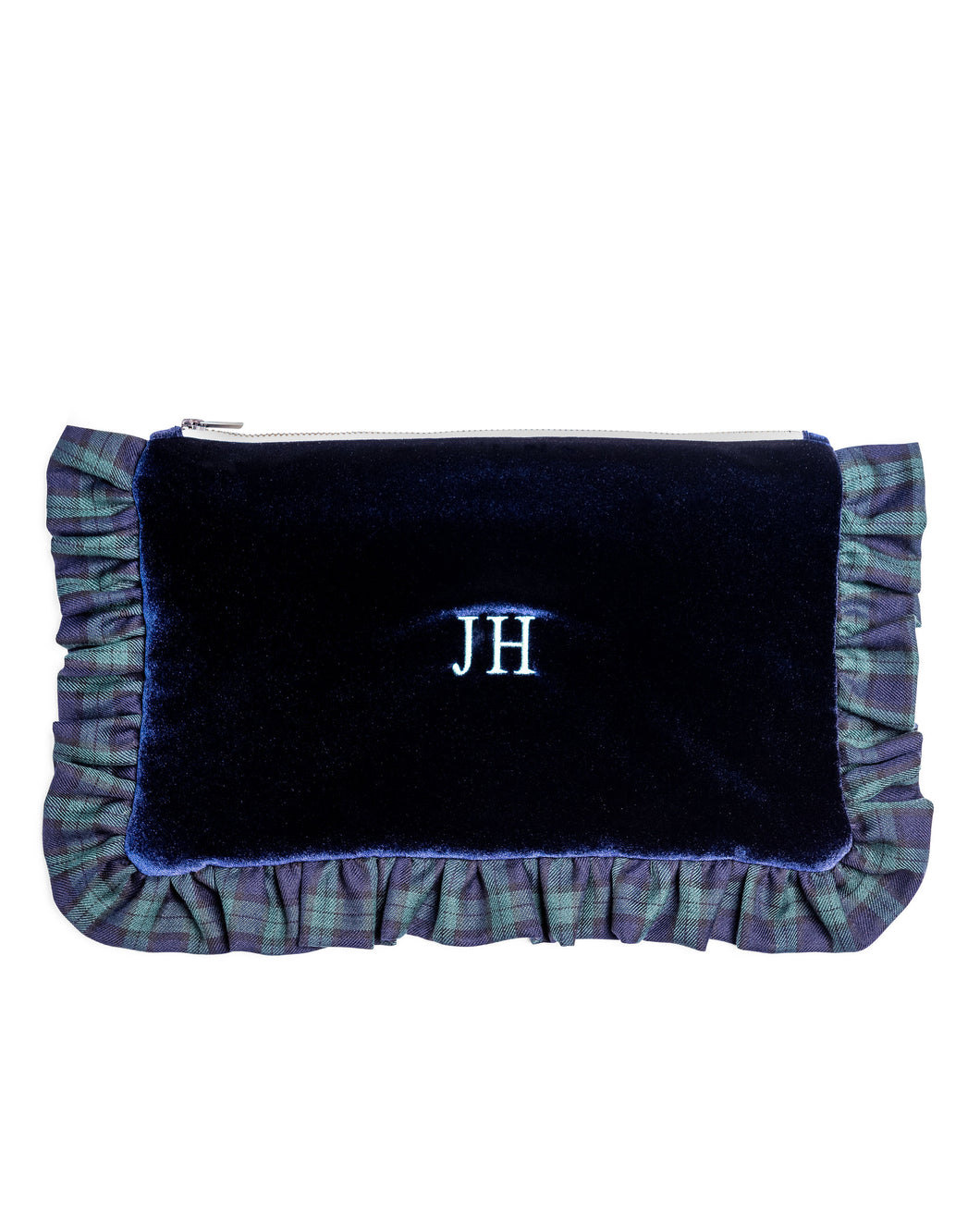 The Navy Velvet & Tartan Ruffled Pouch