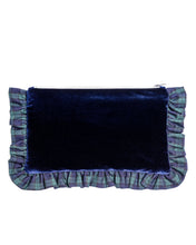 Load image into Gallery viewer, The Navy Velvet &amp; Tartan Ruffled Pouch
