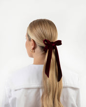 Load image into Gallery viewer, THE BURGUNDY VELVET SCRUNCHIE WITH BOW
