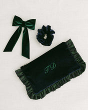 Load image into Gallery viewer, The Navy Velvet &amp; Tartan Ruffled Pouch
